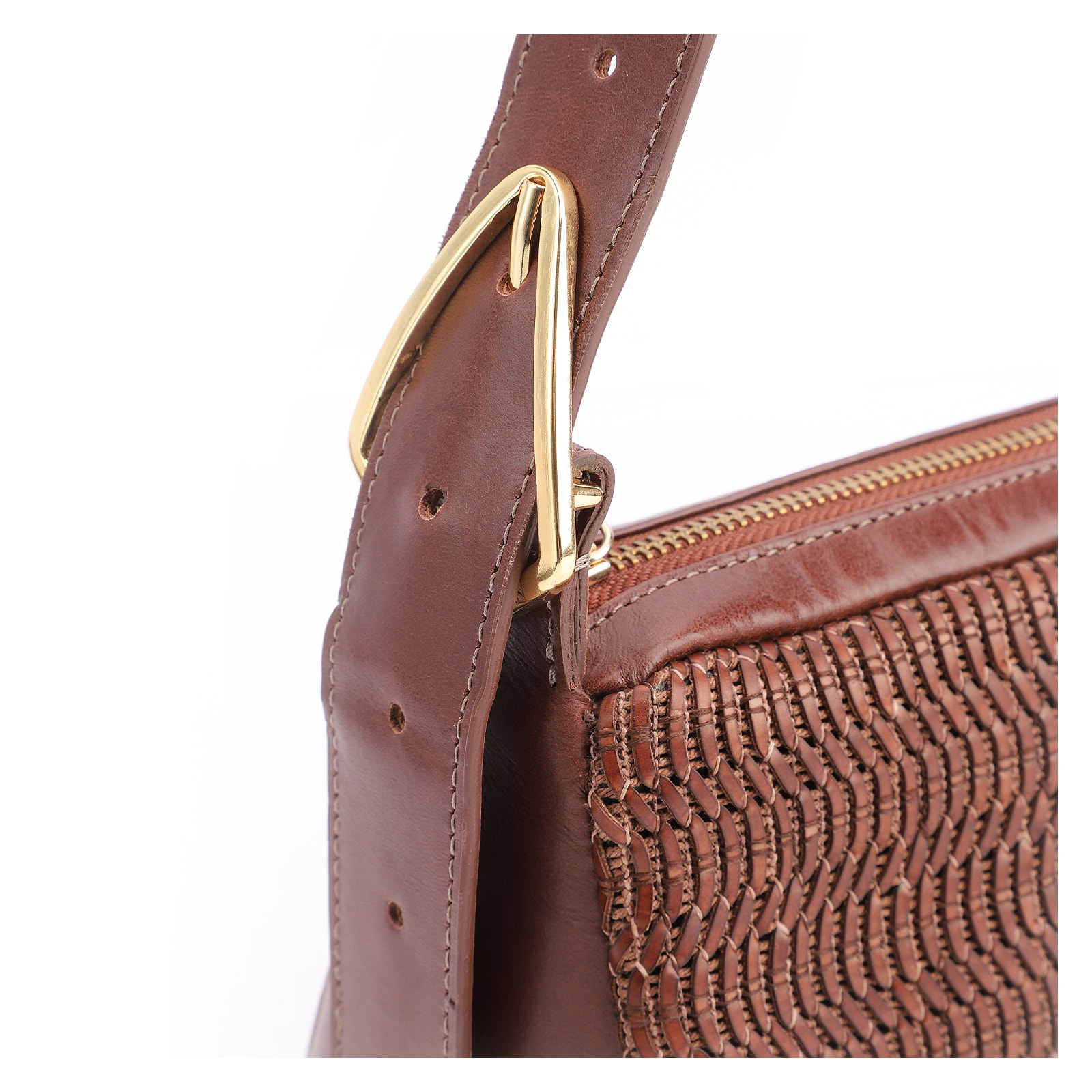 Bolsa De Ombro Couro Marrom/Ráfia Marrom