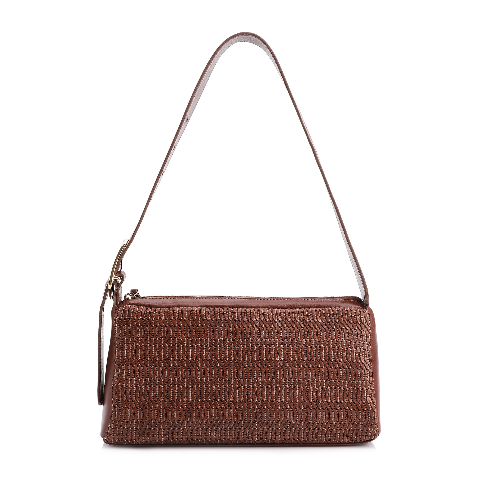 Bolsa De Ombro Couro Marrom/Ráfia Marrom