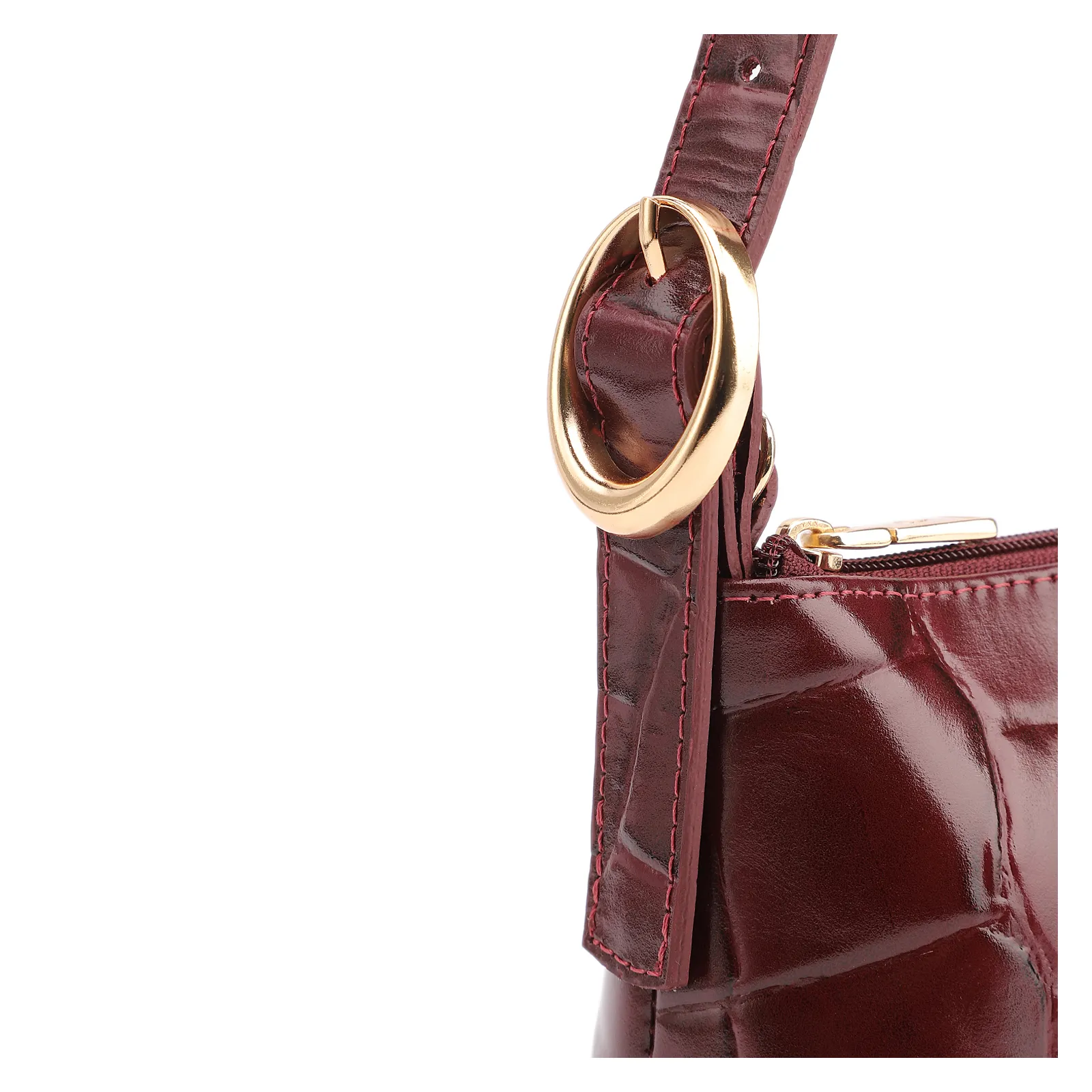 Bolsa De Ombro Couro Maxi Croco Cabernet