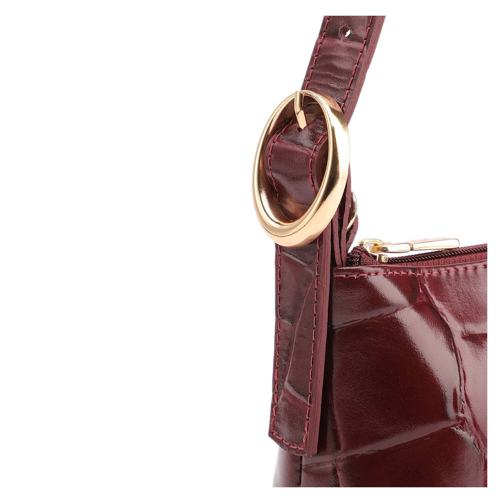 Bolsa De Ombro Couro Maxi Croco Cabernet
