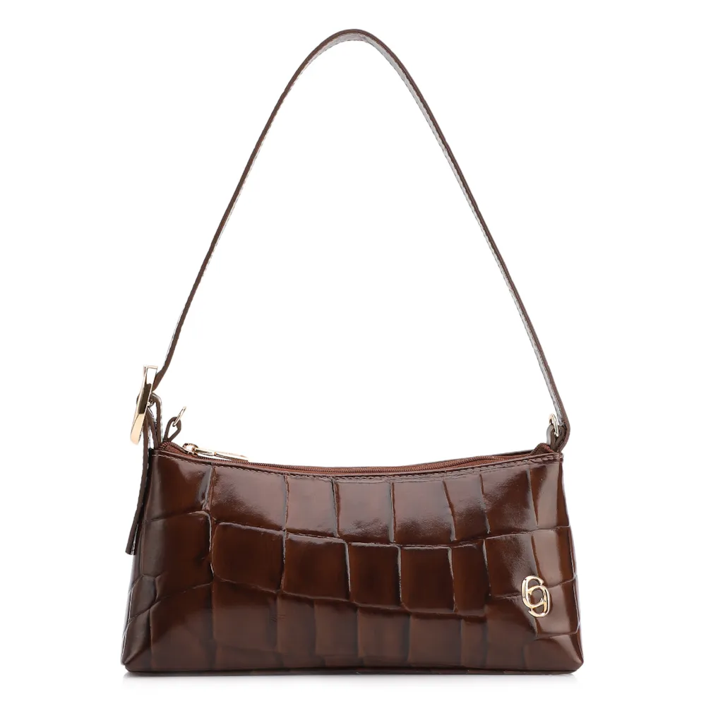  Bolsa De Ombro Couro Maxi Croco Marrom