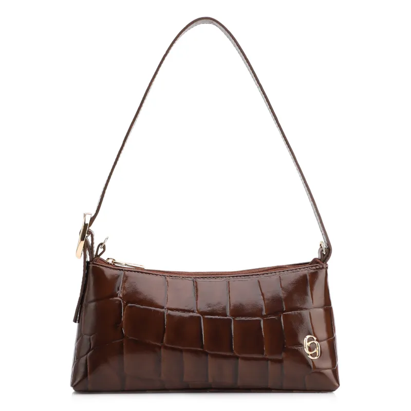  Bolsa De Ombro Couro Maxi Croco Marrom