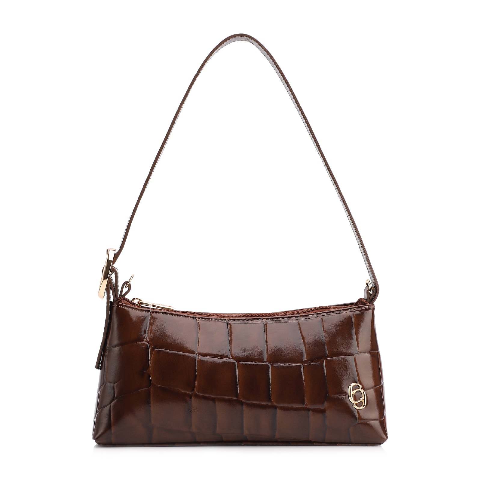 Bolsa De Ombro Couro Maxi Croco Marrom