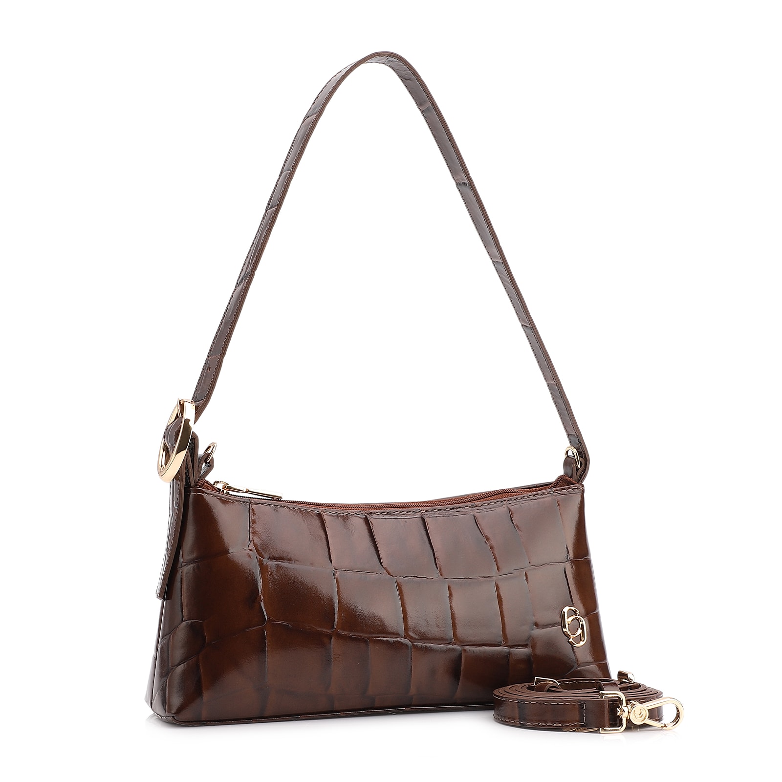 Bolsa De Ombro Couro Maxi Croco Marrom