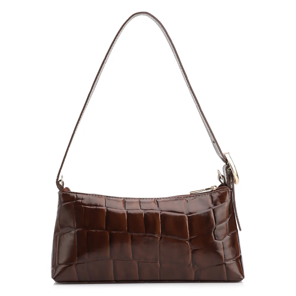  Bolsa De Ombro Couro Maxi Croco Marrom - imagem 4