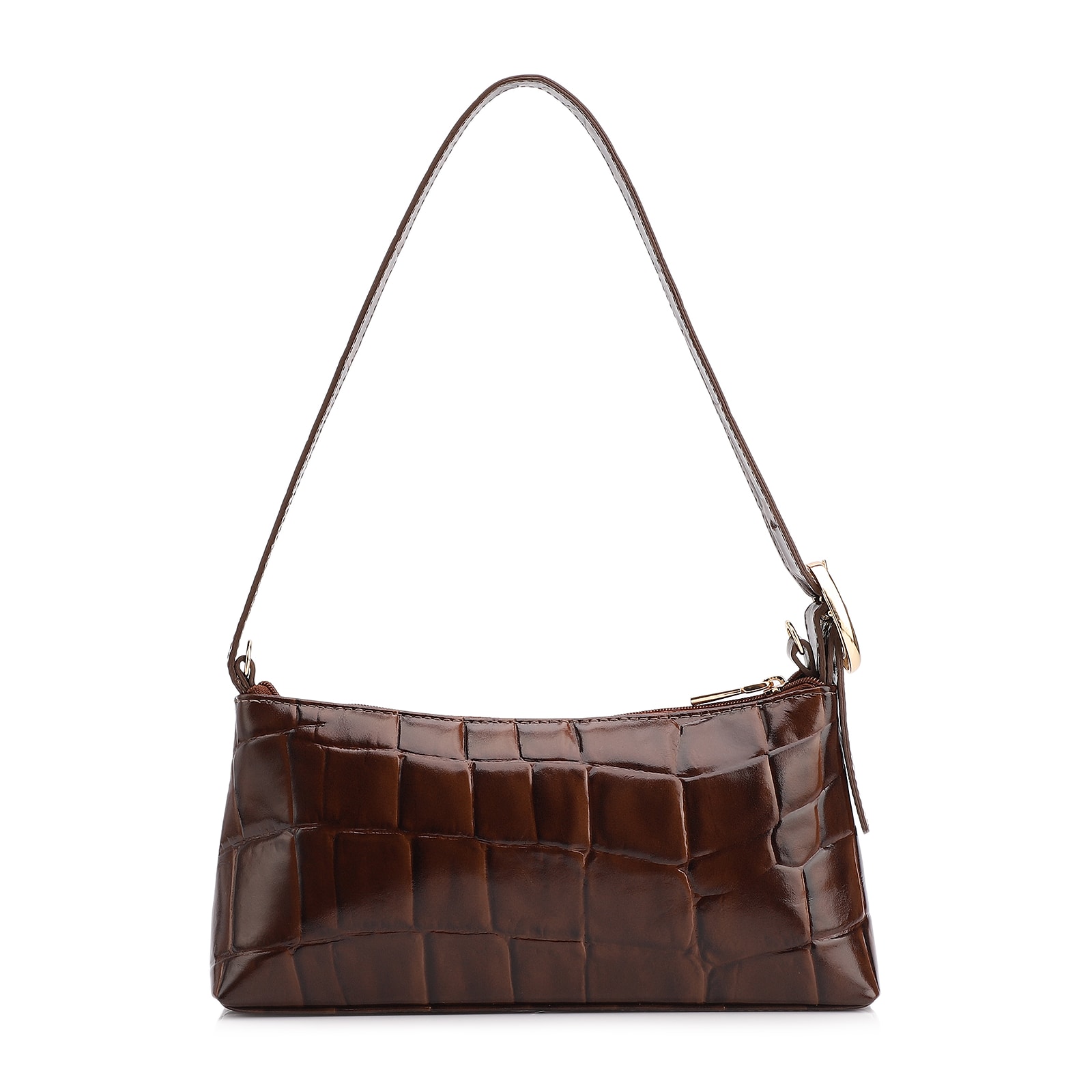 Bolsa De Ombro Couro Maxi Croco Marrom