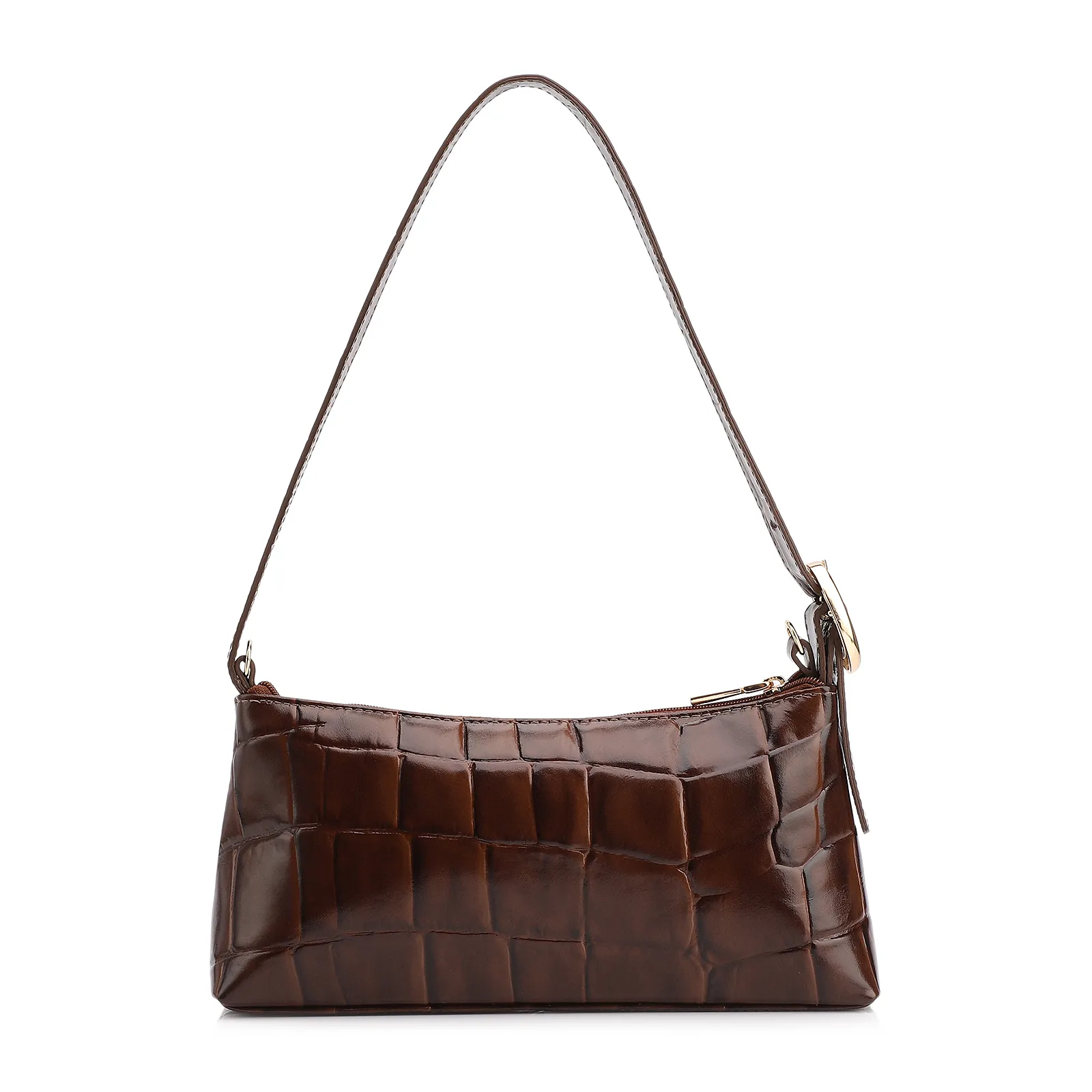 Bolsa De Ombro Couro Maxi Croco Marrom
