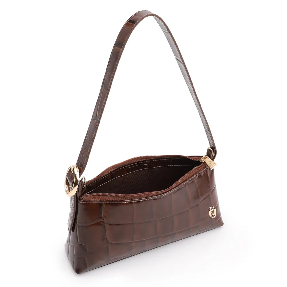  Bolsa De Ombro Couro Maxi Croco Marrom - imagem 5