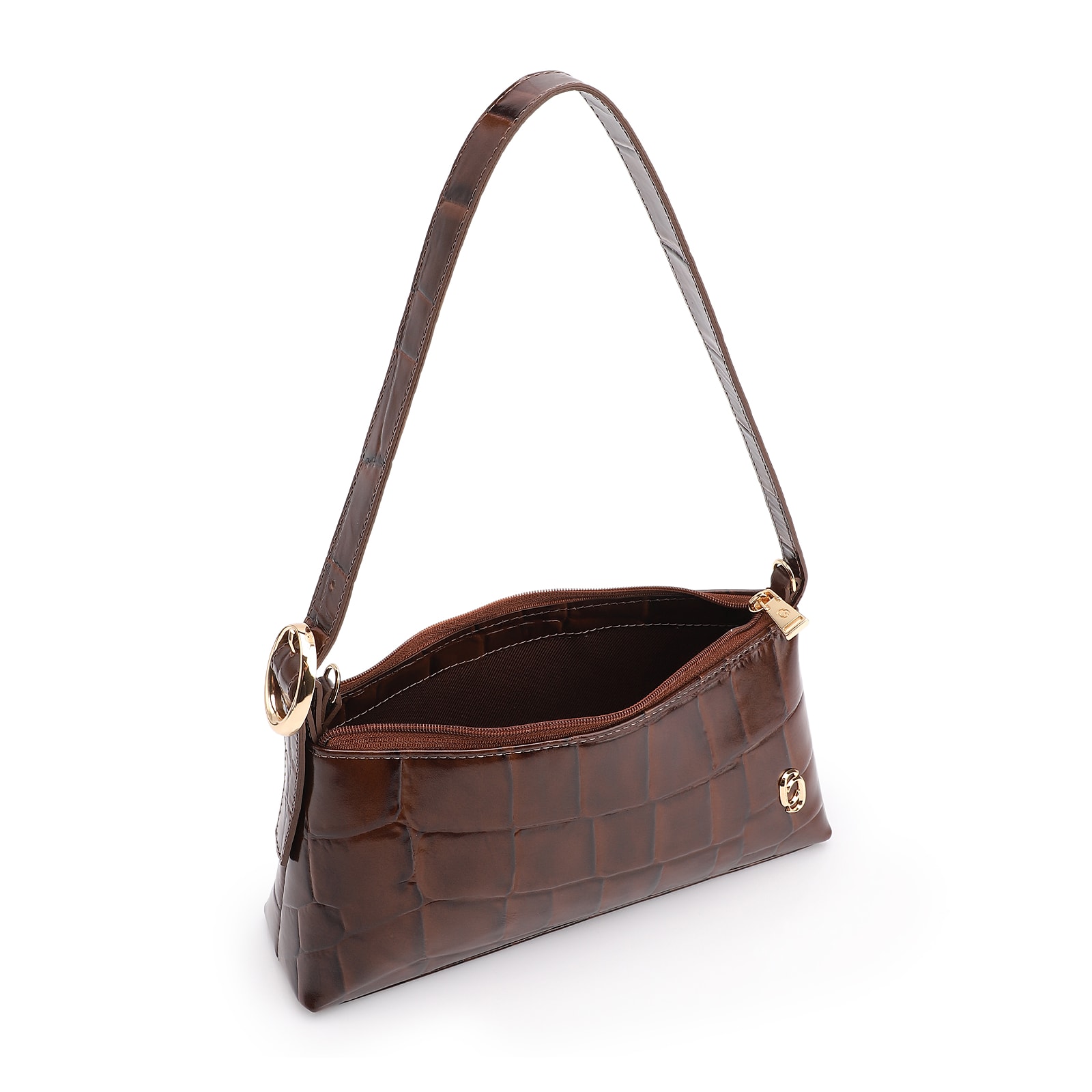 Bolsa De Ombro Couro Maxi Croco Marrom