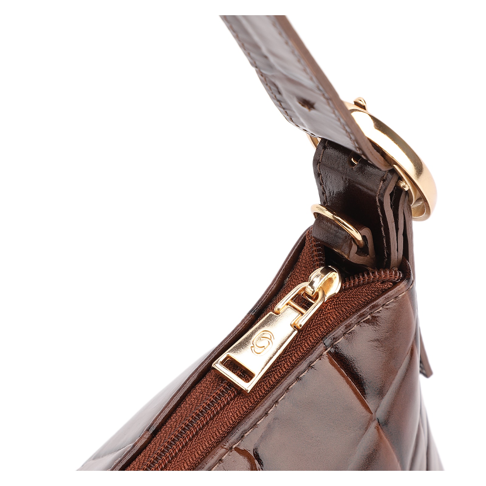 Bolsa De Ombro Couro Maxi Croco Marrom