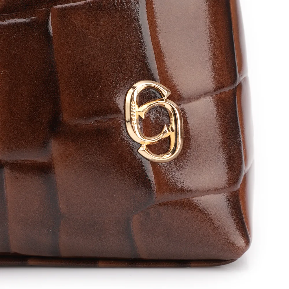  Bolsa De Ombro Couro Maxi Croco Marrom - imagem 7