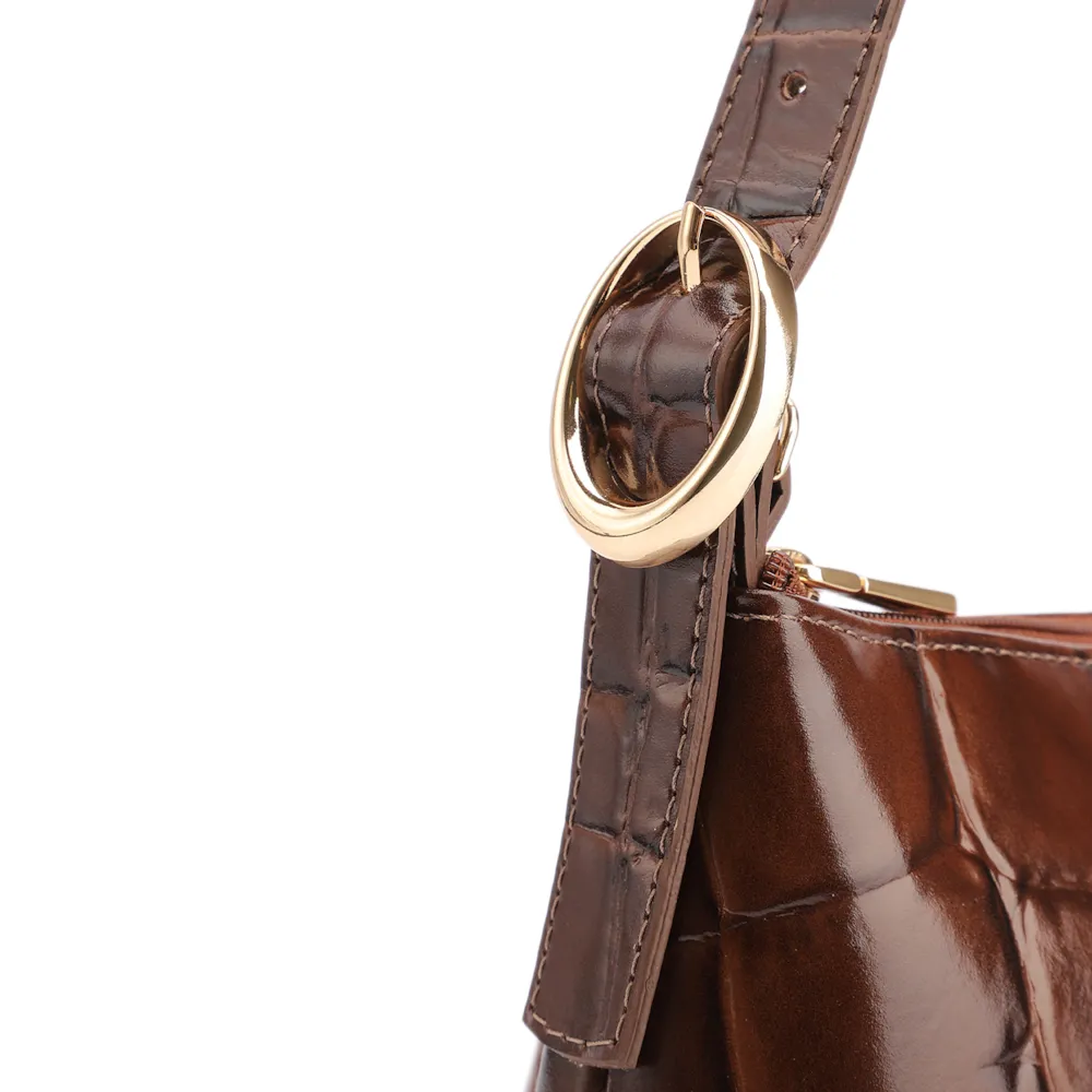  Bolsa De Ombro Couro Maxi Croco Marrom - imagem 8