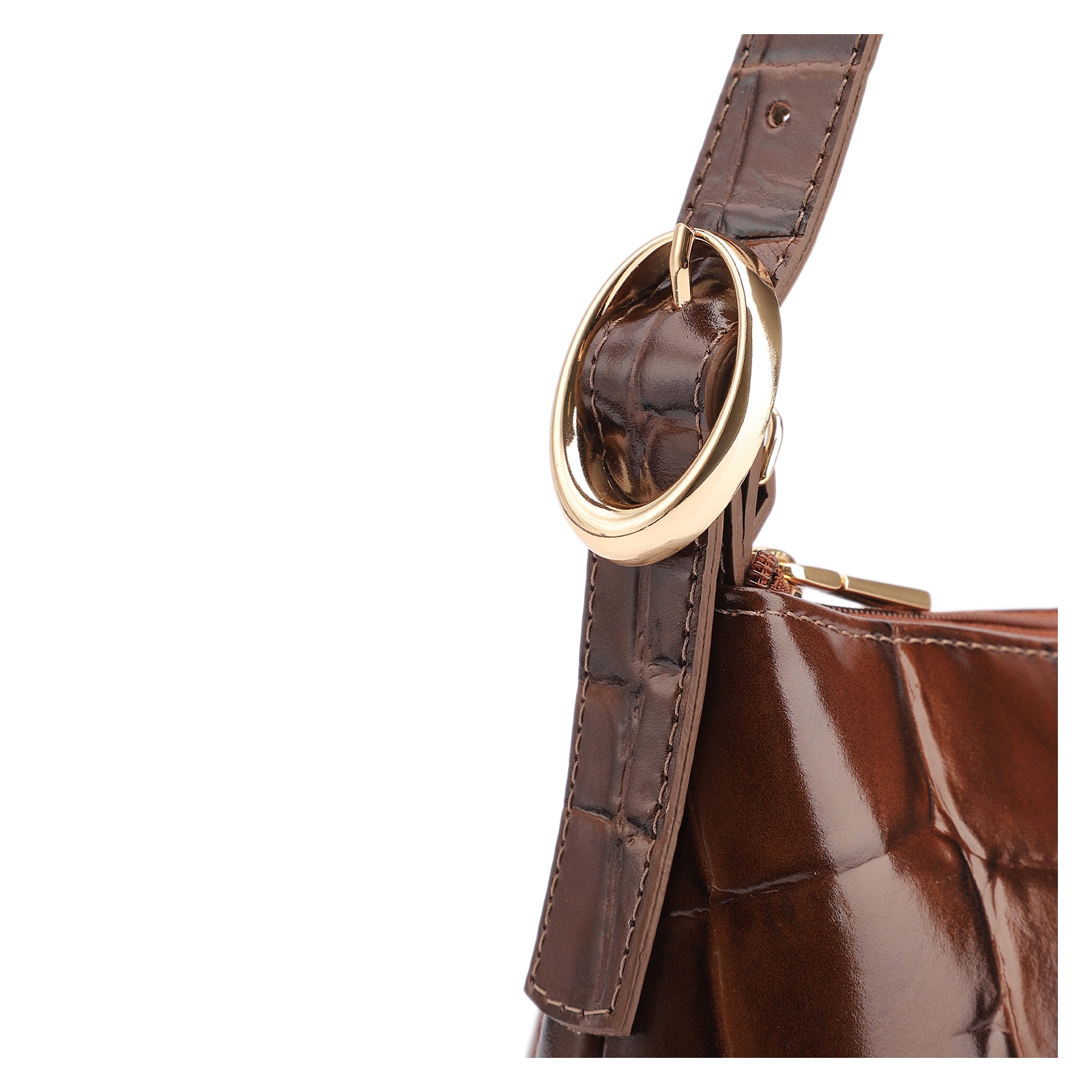 Bolsa De Ombro Couro Maxi Croco Marrom