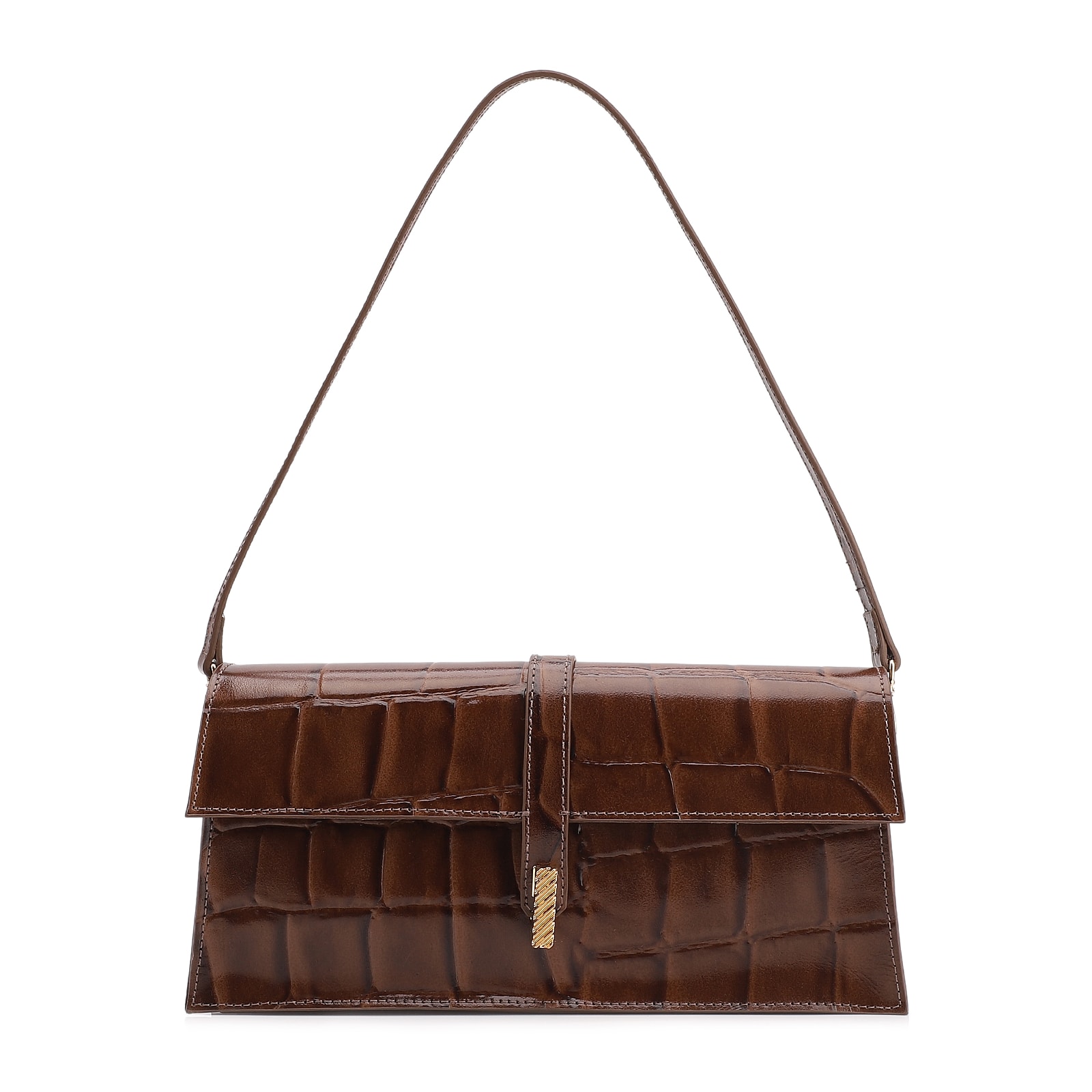 Bolsa De Ombro Couro Maxi Croco Marrom