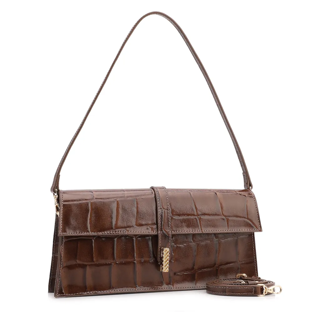 Bolsa De Ombro Couro Maxi Croco Marrom - imagem 3