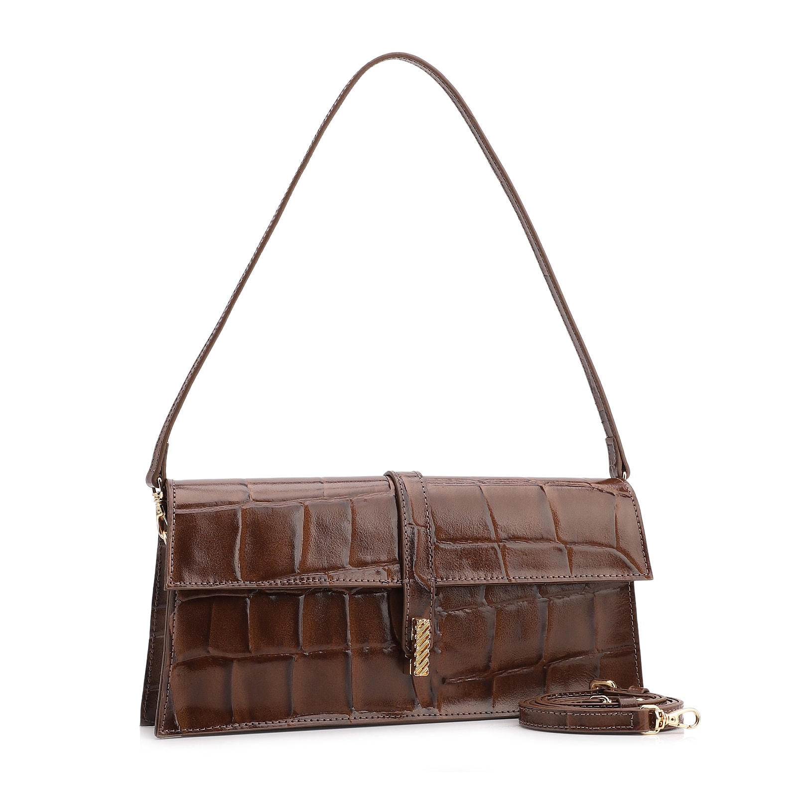 Bolsa De Ombro Couro Maxi Croco Marrom