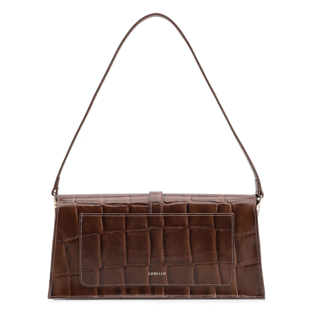 Bolsa De Ombro Couro Maxi Croco Marrom - imagem 4