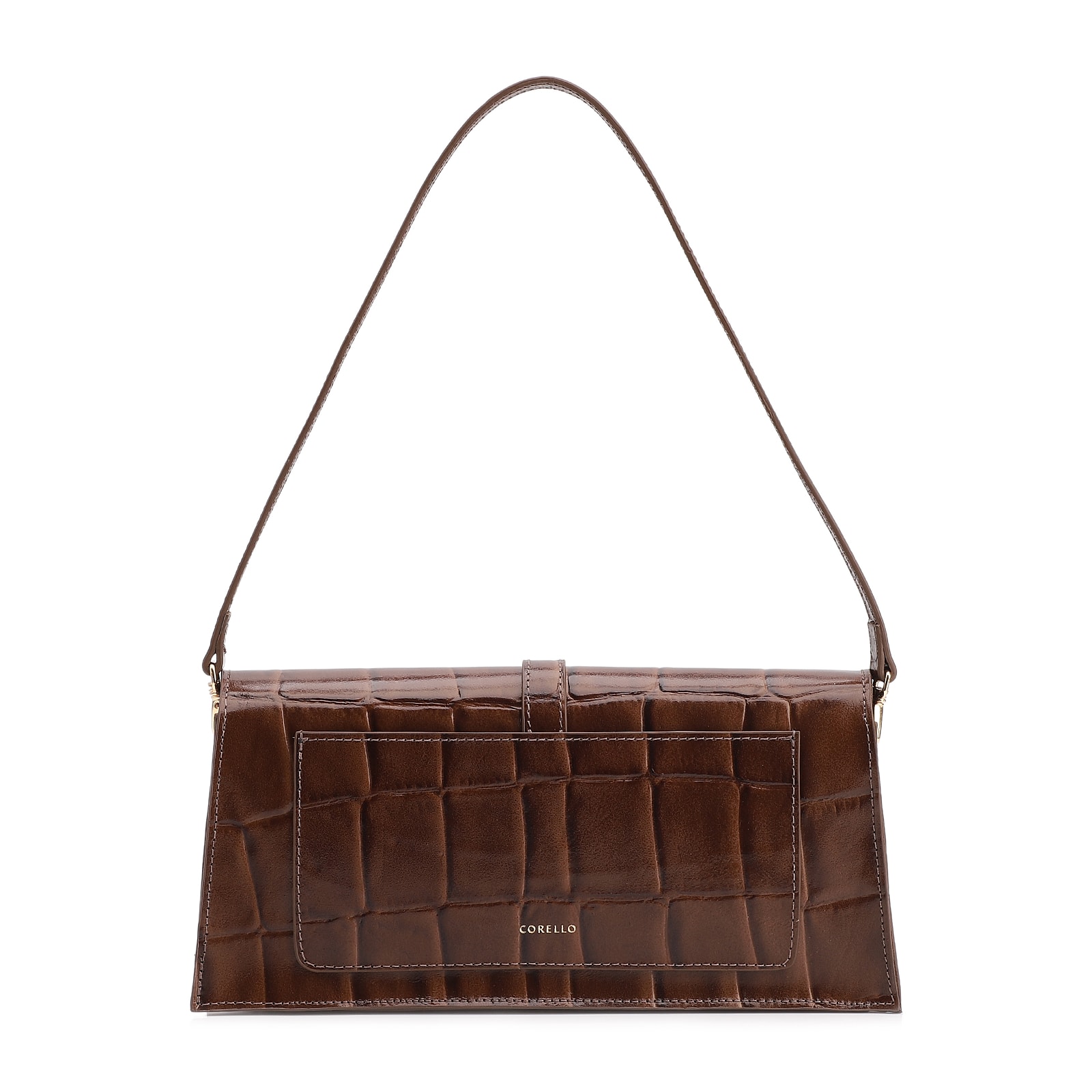 Bolsa De Ombro Couro Maxi Croco Marrom