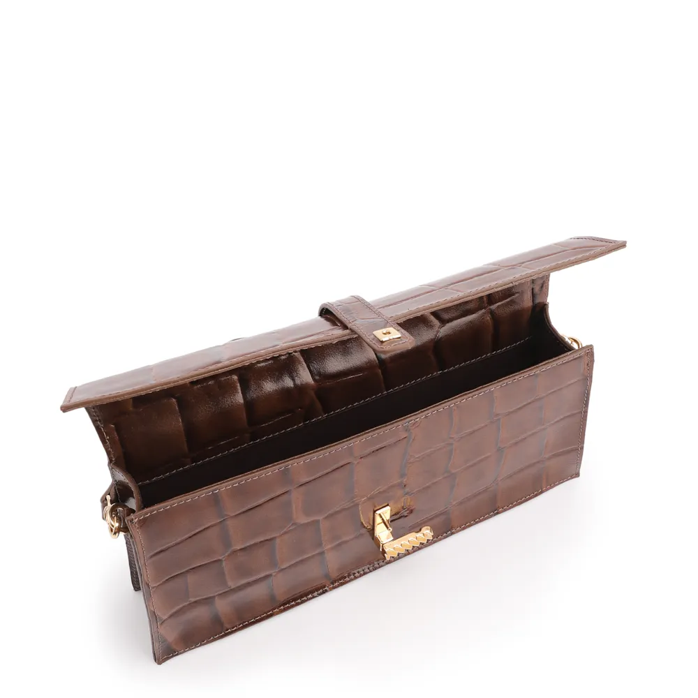 Bolsa De Ombro Couro Maxi Croco Marrom - imagem 5