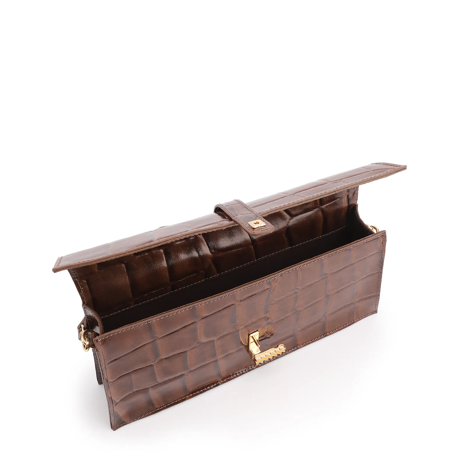 Bolsa De Ombro Couro Maxi Croco Marrom