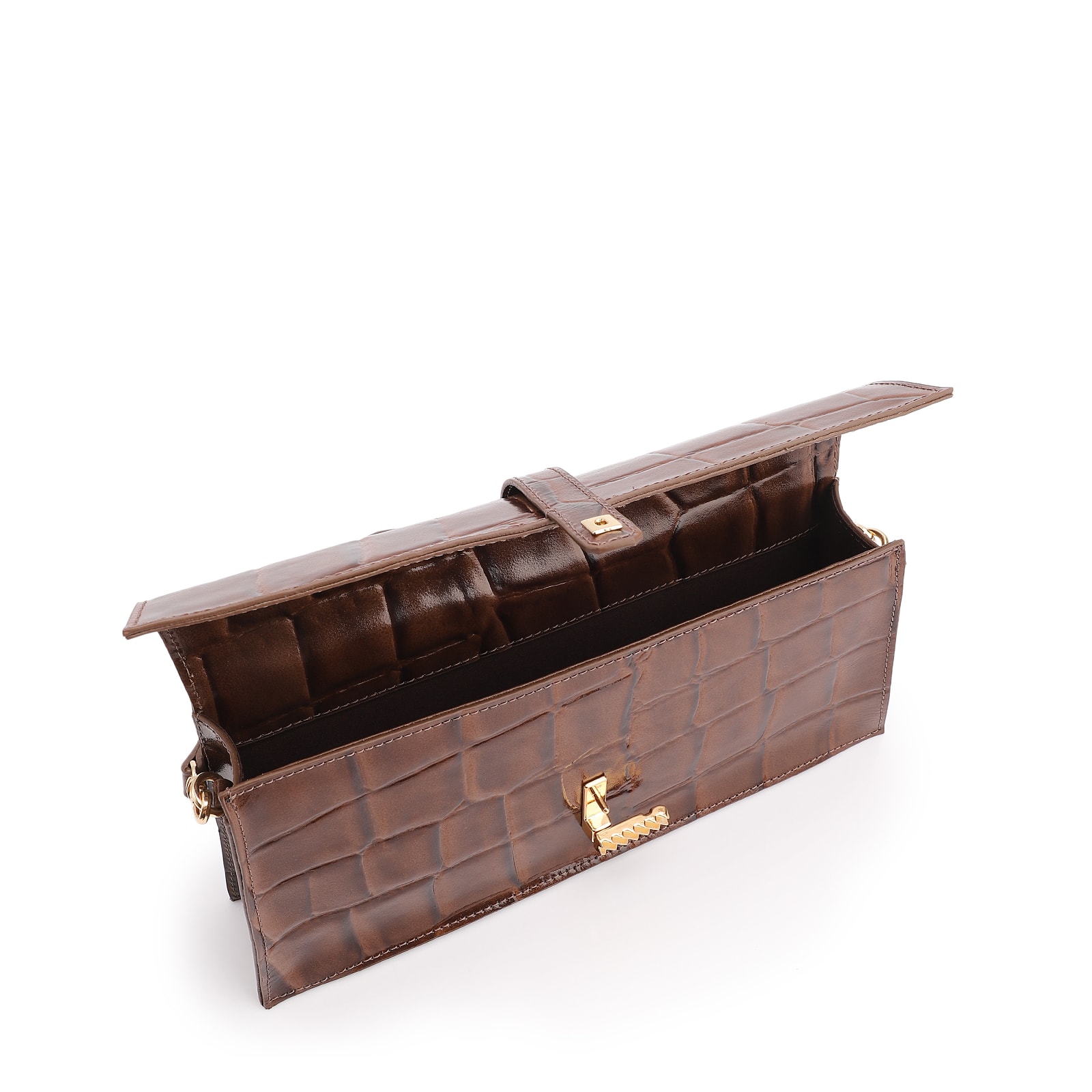 Bolsa De Ombro Couro Maxi Croco Marrom