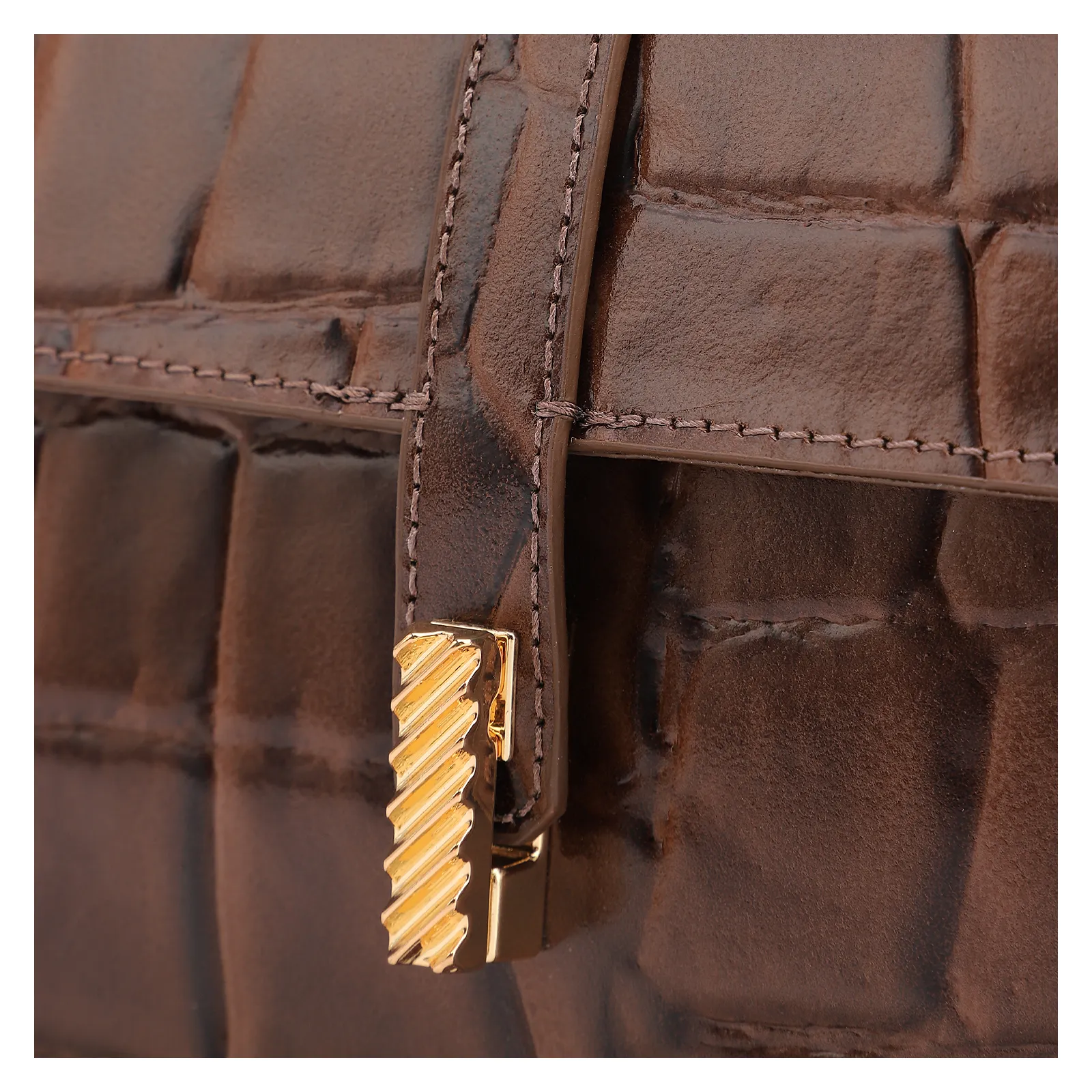 Bolsa De Ombro Couro Maxi Croco Marrom