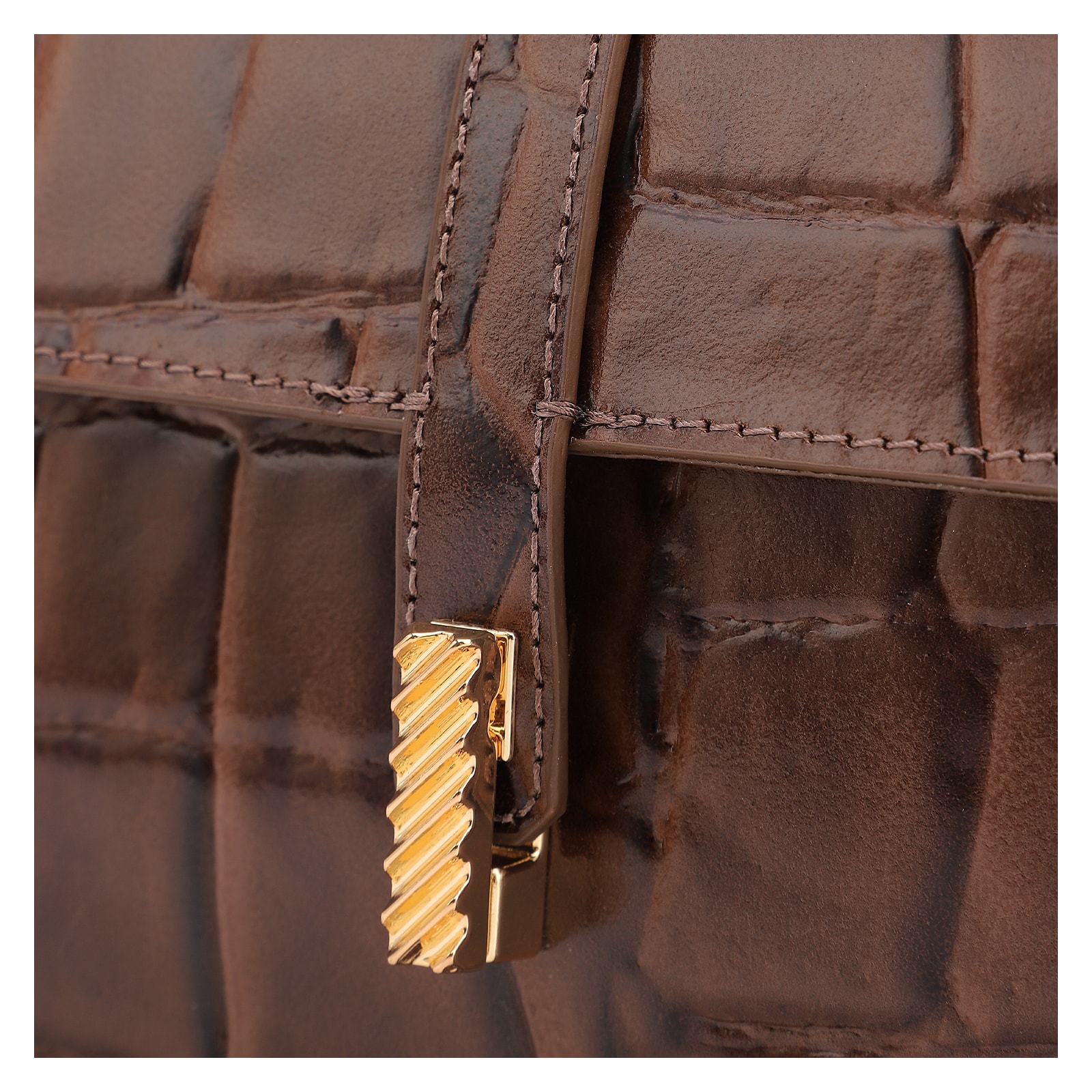 Bolsa De Ombro Couro Maxi Croco Marrom