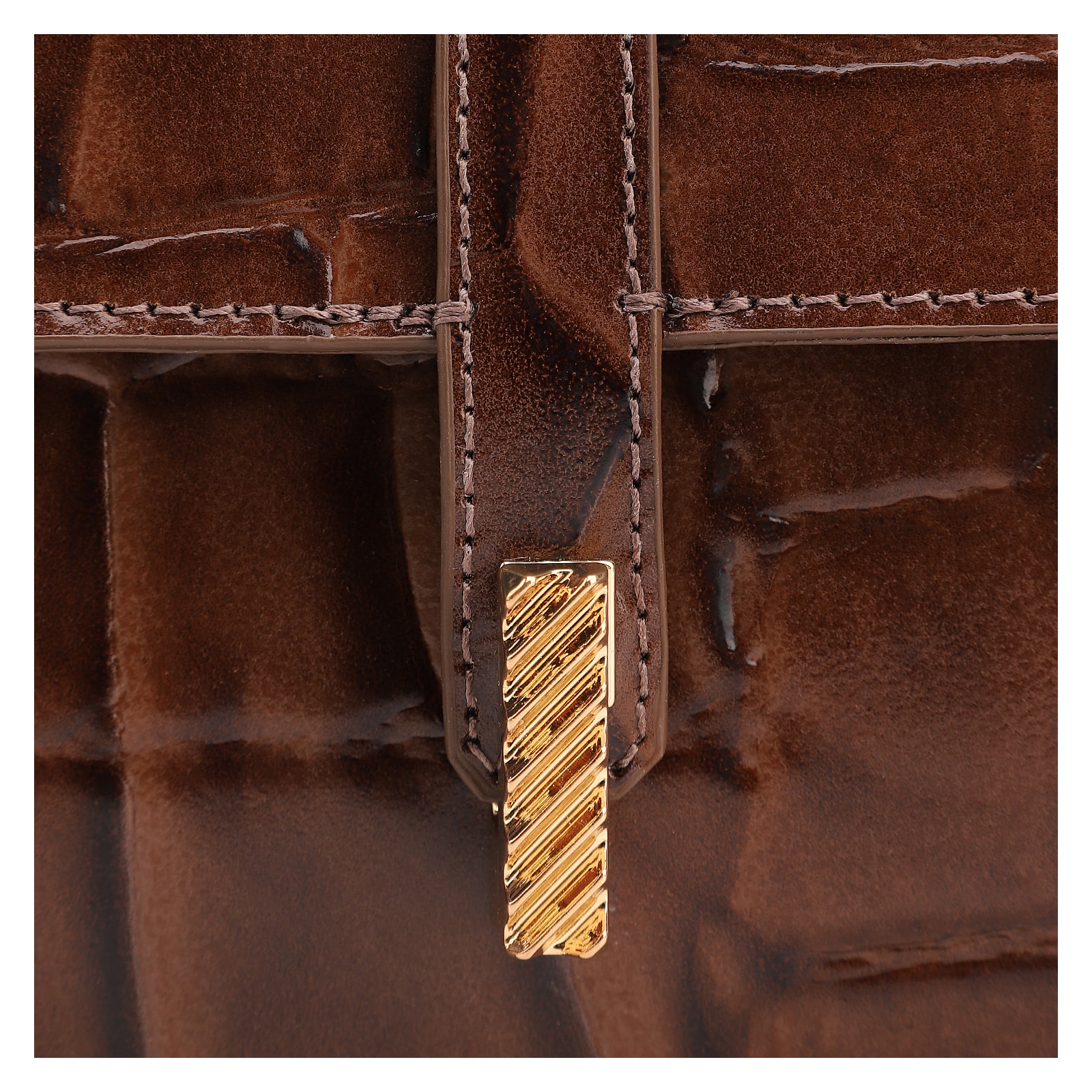 Bolsa De Ombro Couro Maxi Croco Marrom