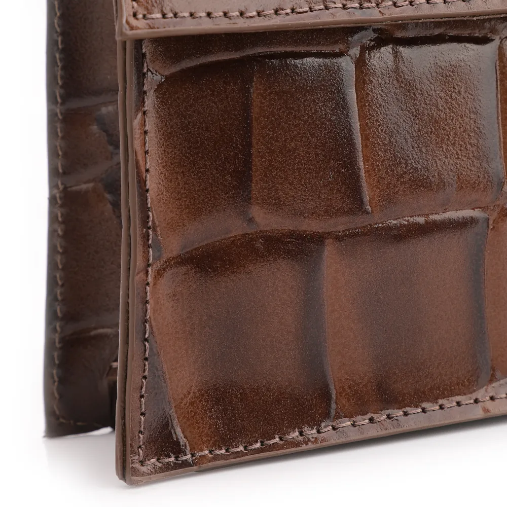 Bolsa De Ombro Couro Maxi Croco Marrom - imagem 9