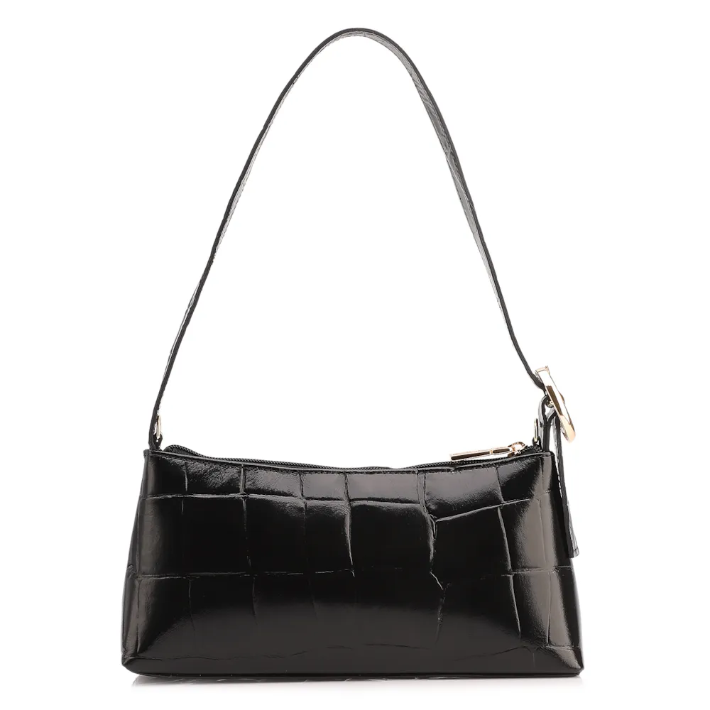  Bolsa De Ombro Couro Maxi Croco Preto - imagem 4