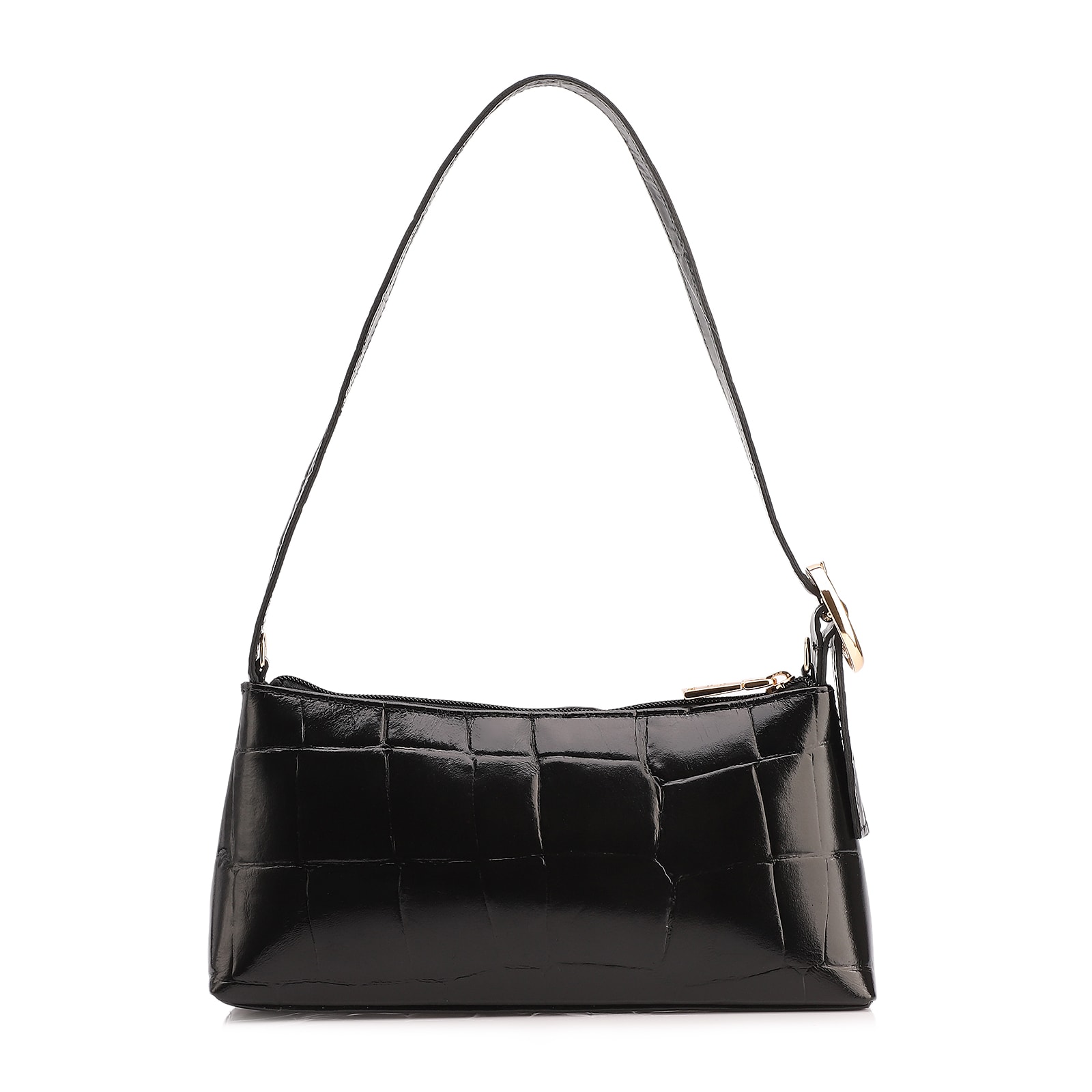 Bolsa De Ombro Couro Maxi Croco Preto