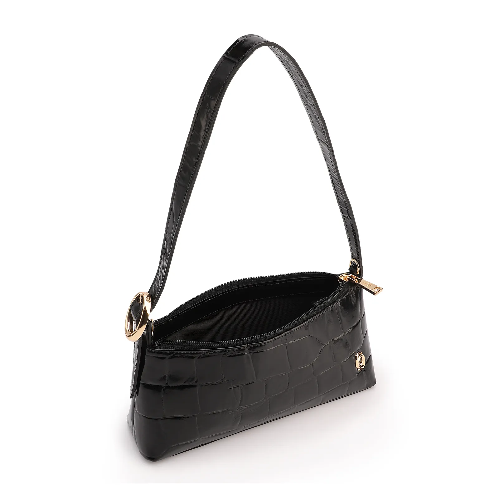 Bolsa De Ombro Couro Maxi Croco Preto