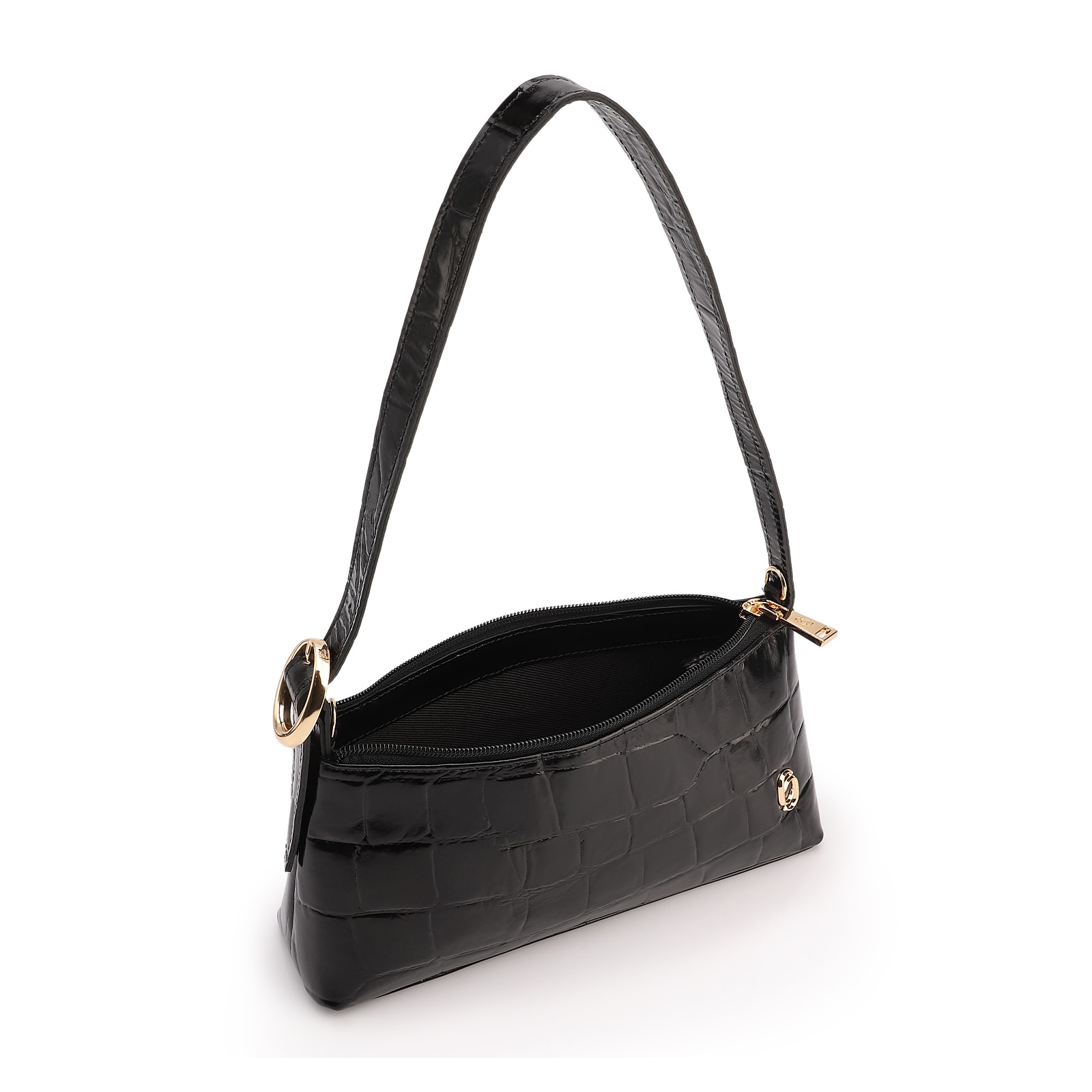 Bolsa De Ombro Couro Maxi Croco Preto