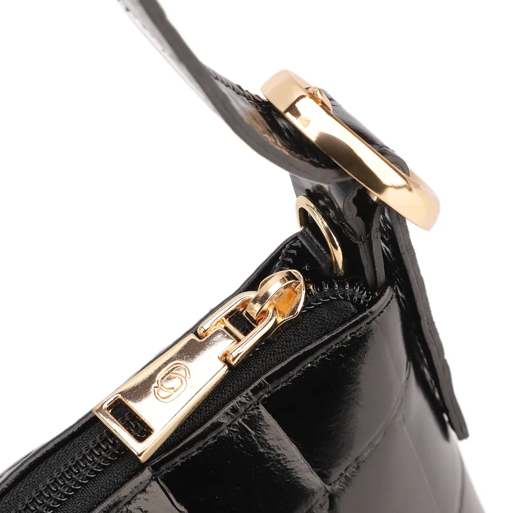 Bolsa De Ombro Couro Maxi Croco Preto - imagem 6