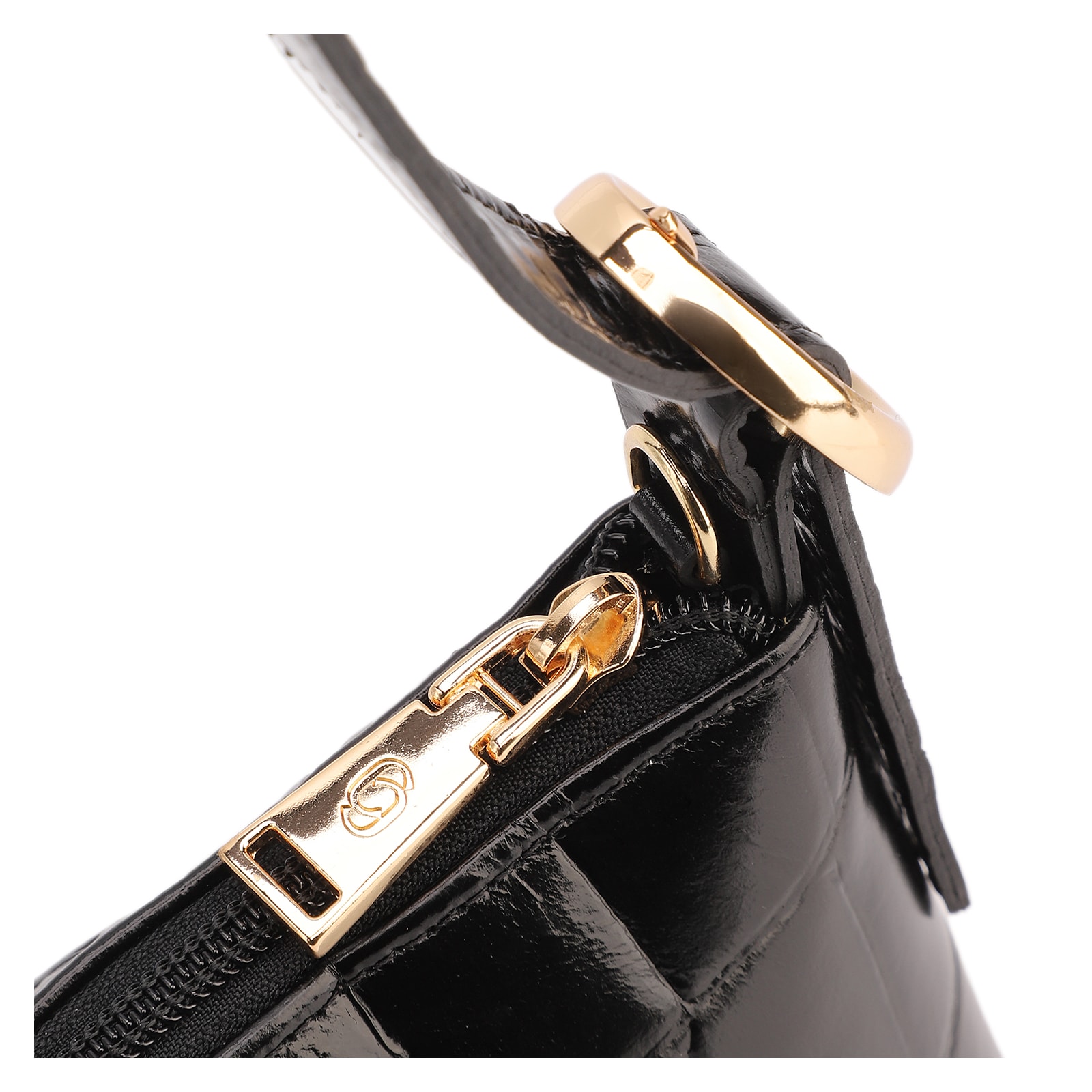 Bolsa De Ombro Couro Maxi Croco Preto