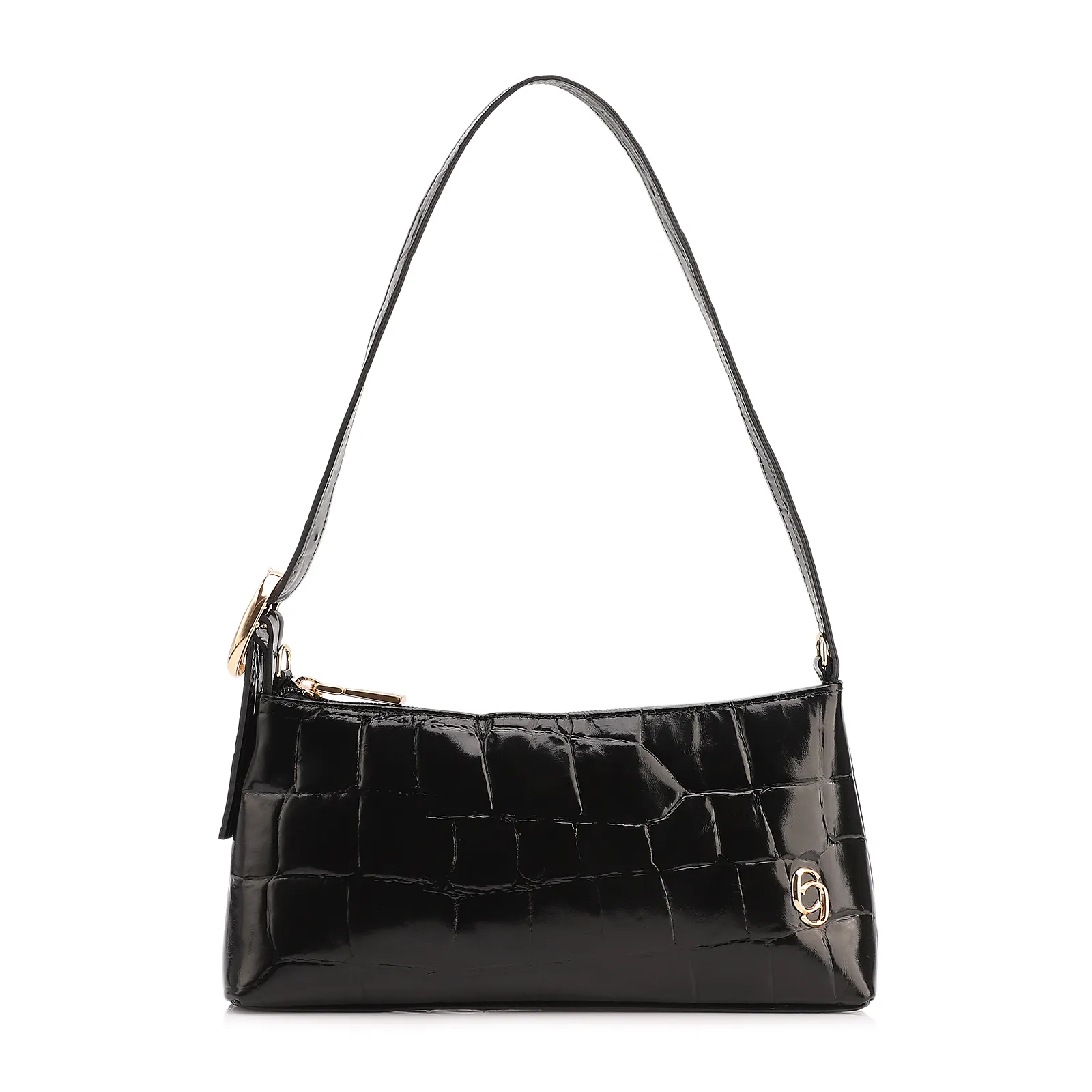 Bolsa De Ombro Couro Maxi Croco Preto