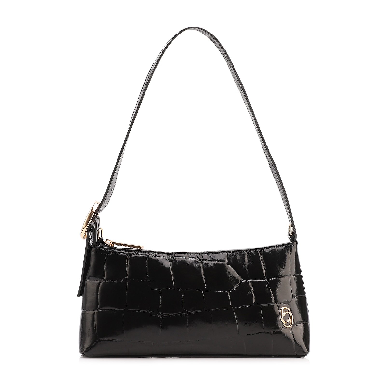 Bolsa De Ombro Couro Maxi Croco Preto