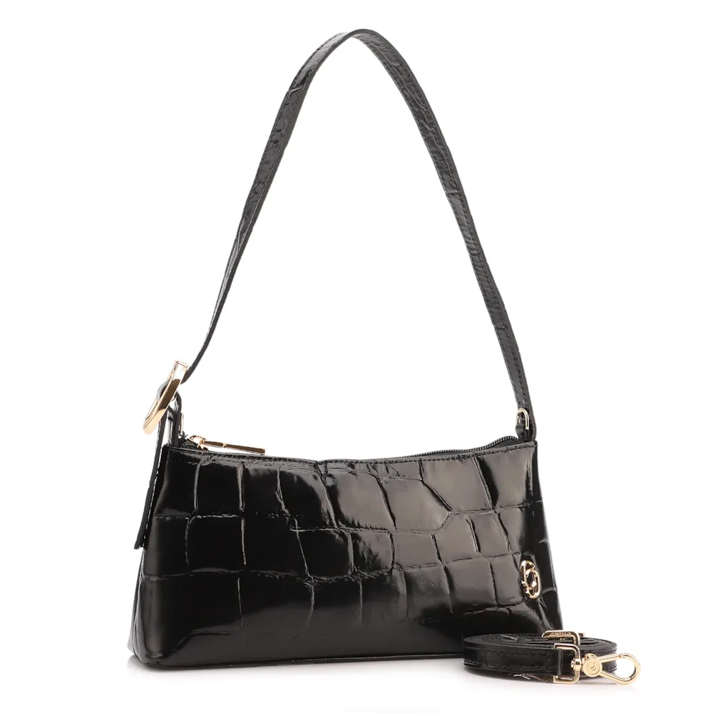  Bolsa De Ombro Couro Maxi Croco Preto - imagem 3