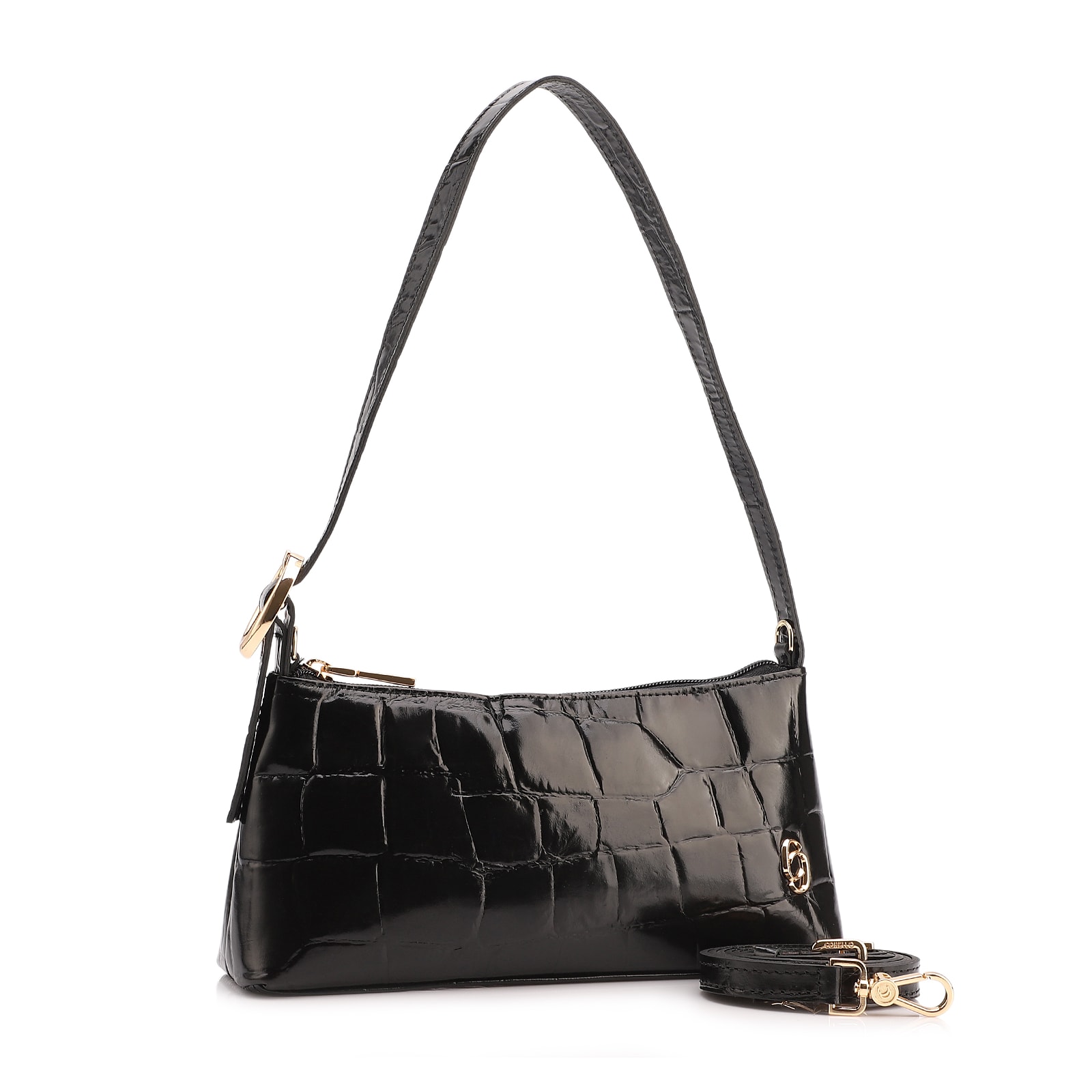 Bolsa De Ombro Couro Maxi Croco Preto