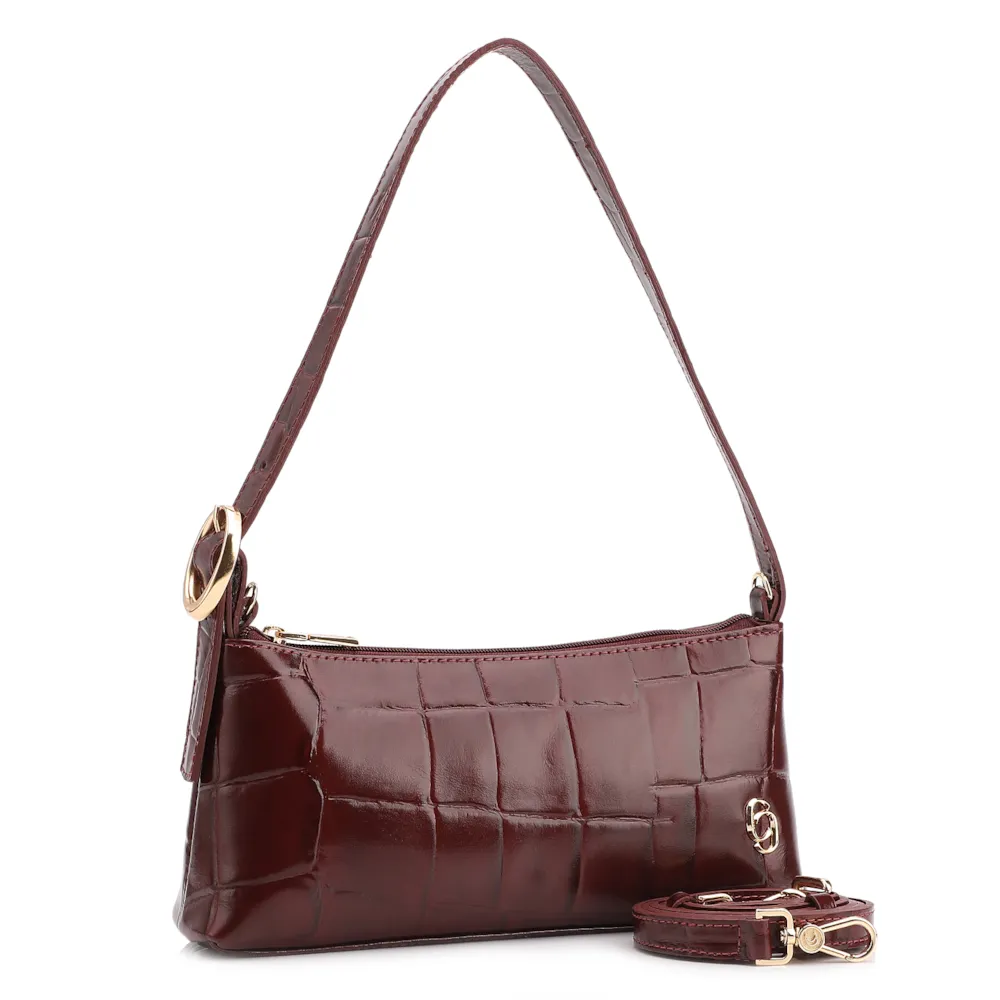  Bolsa De Ombro Couro Maxi Croco Vinho - imagem 3