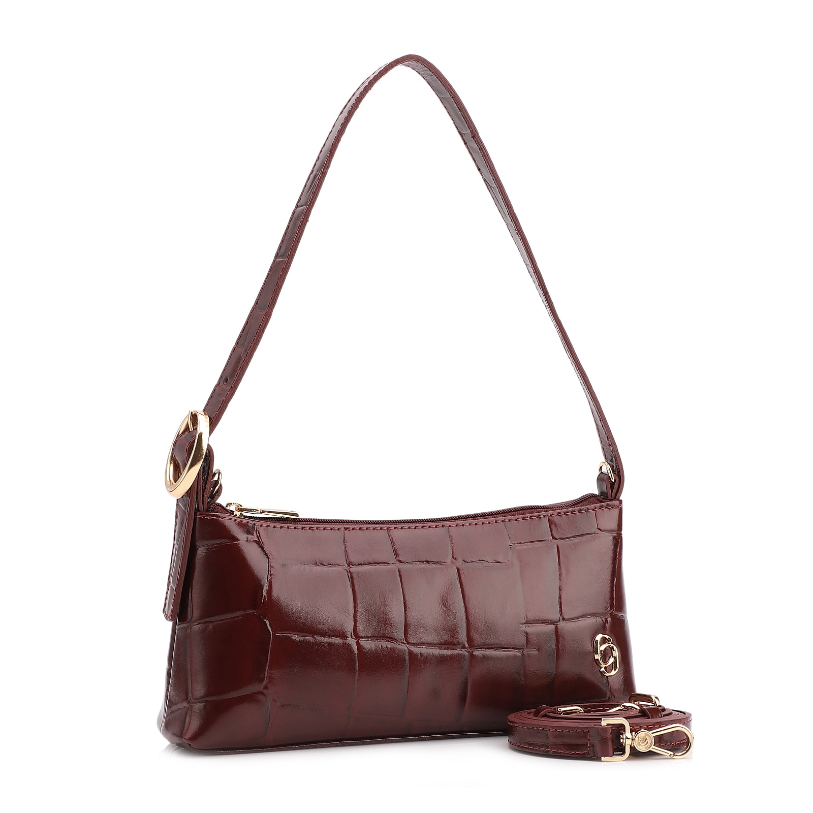 Bolsa De Ombro Couro Maxi Croco Vinho