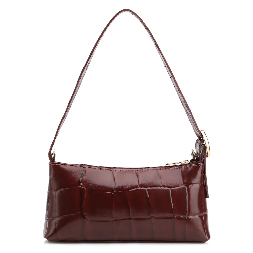  Bolsa De Ombro Couro Maxi Croco Vinho - imagem 4