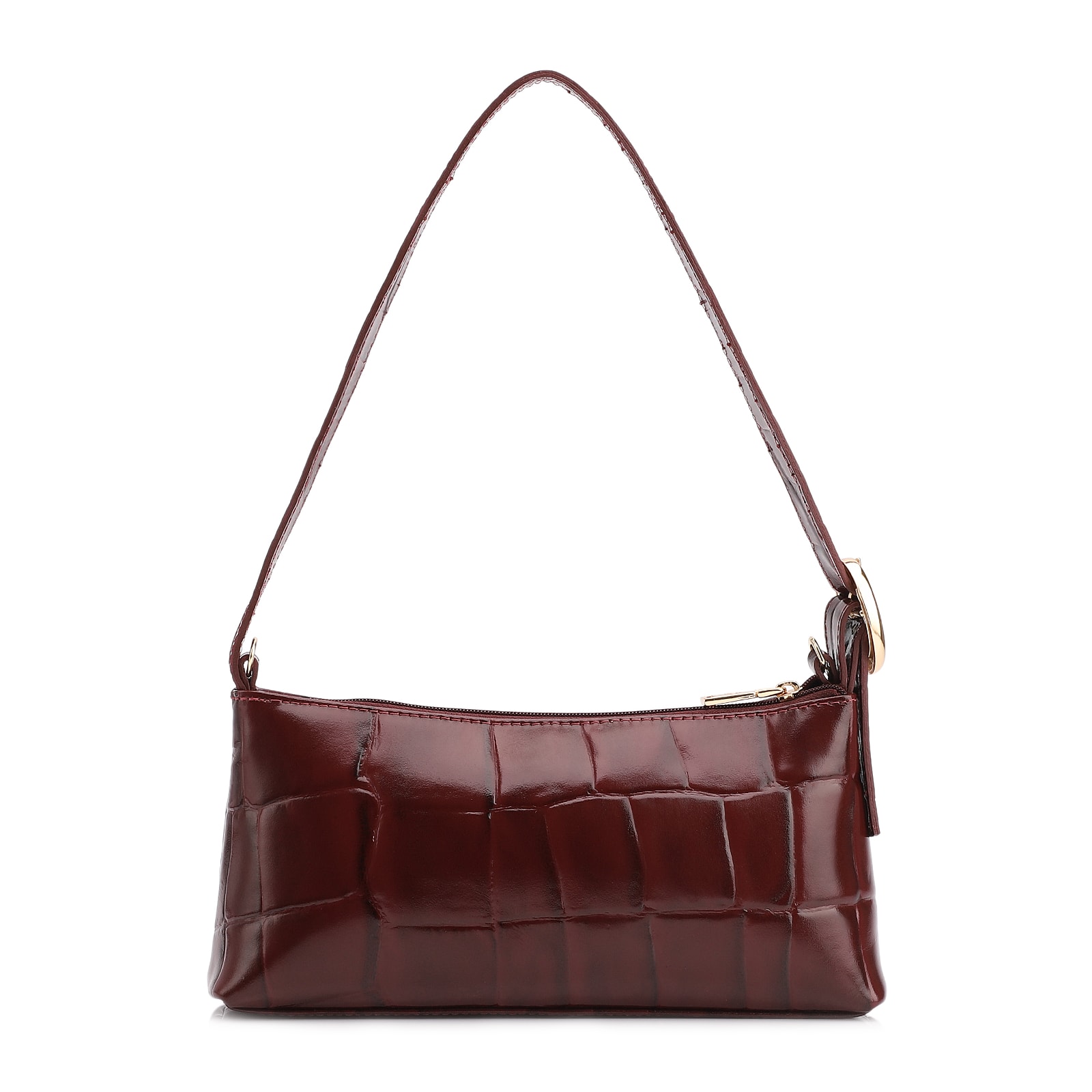 Bolsa De Ombro Couro Maxi Croco Vinho