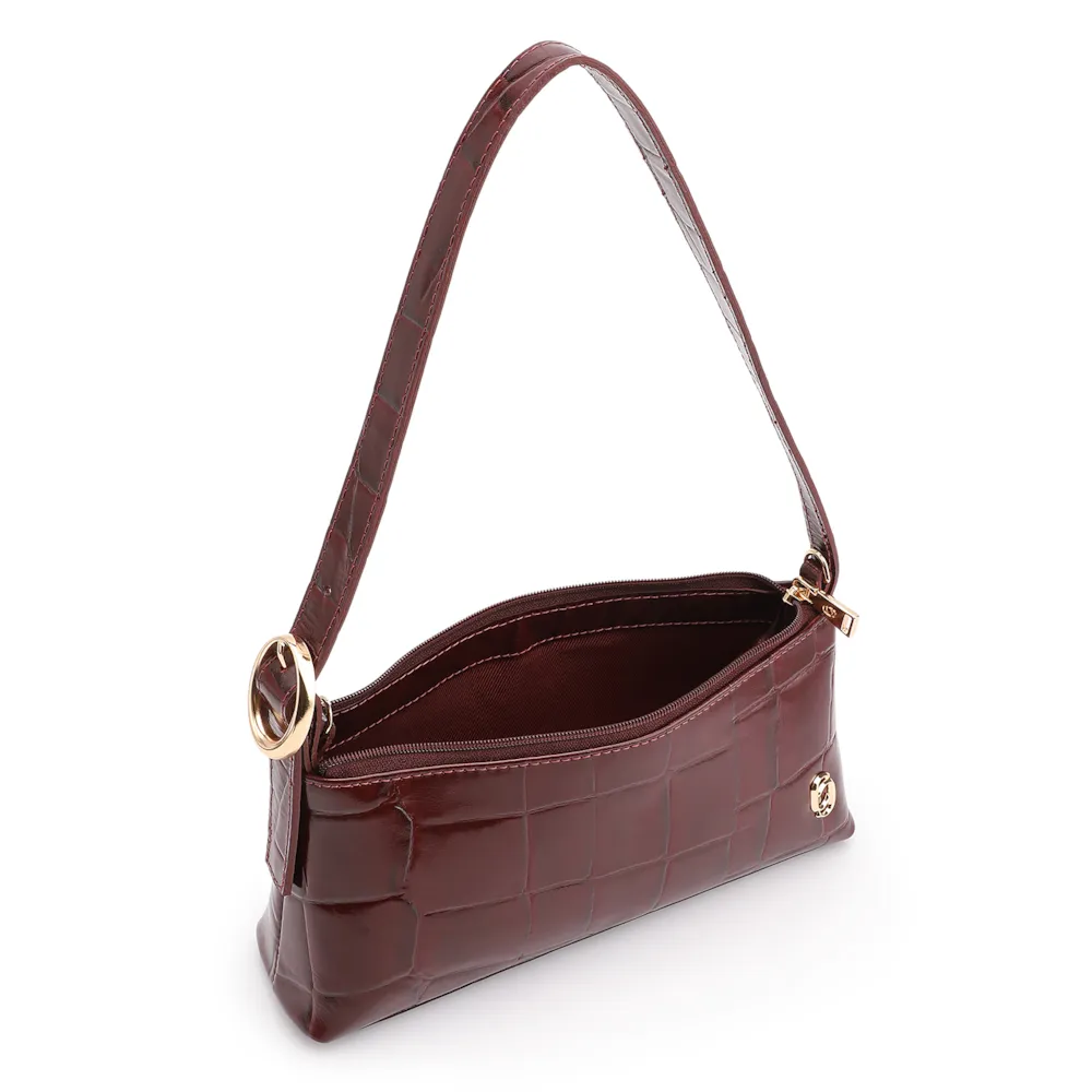  Bolsa De Ombro Couro Maxi Croco Vinho - imagem 5