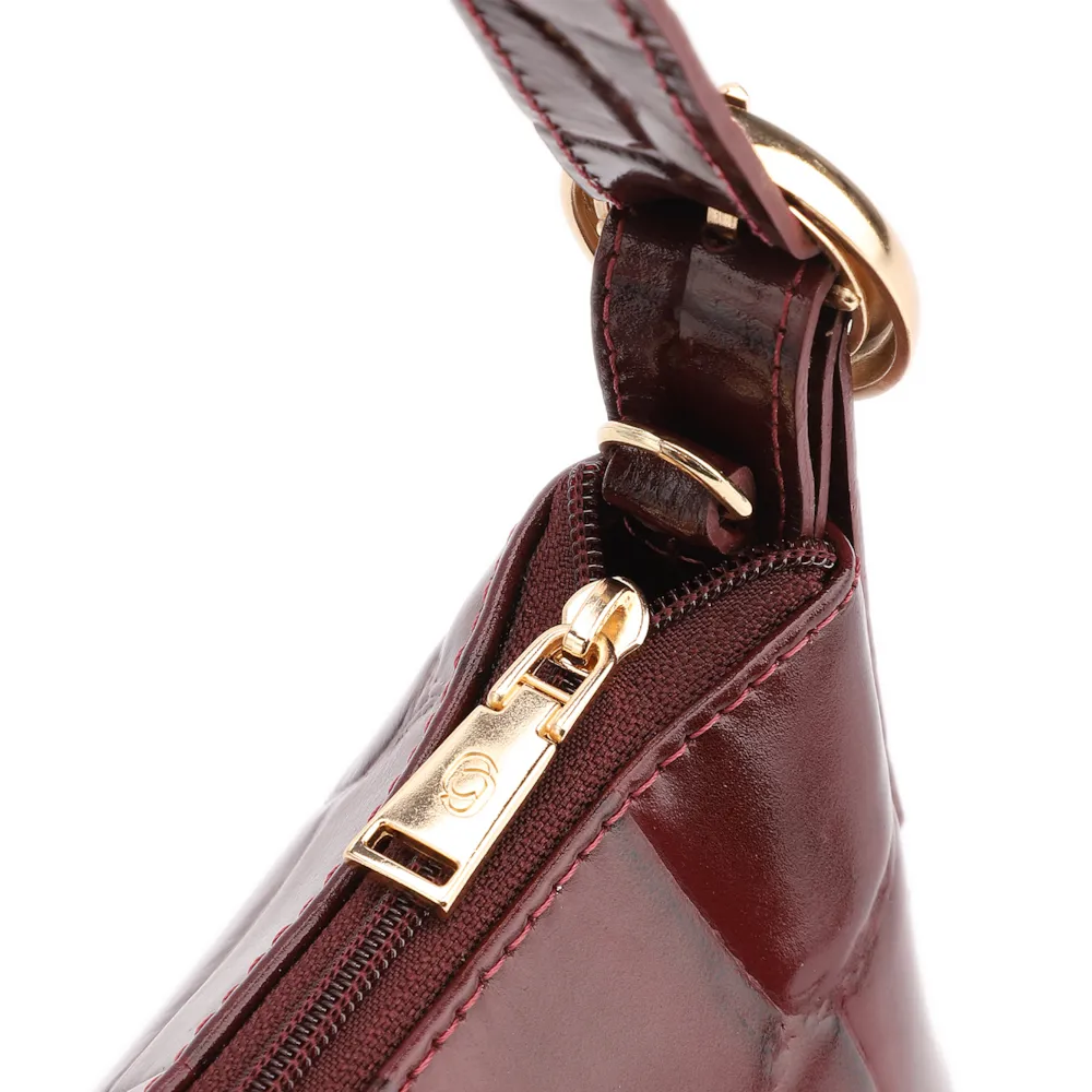  Bolsa De Ombro Couro Maxi Croco Vinho - imagem 6