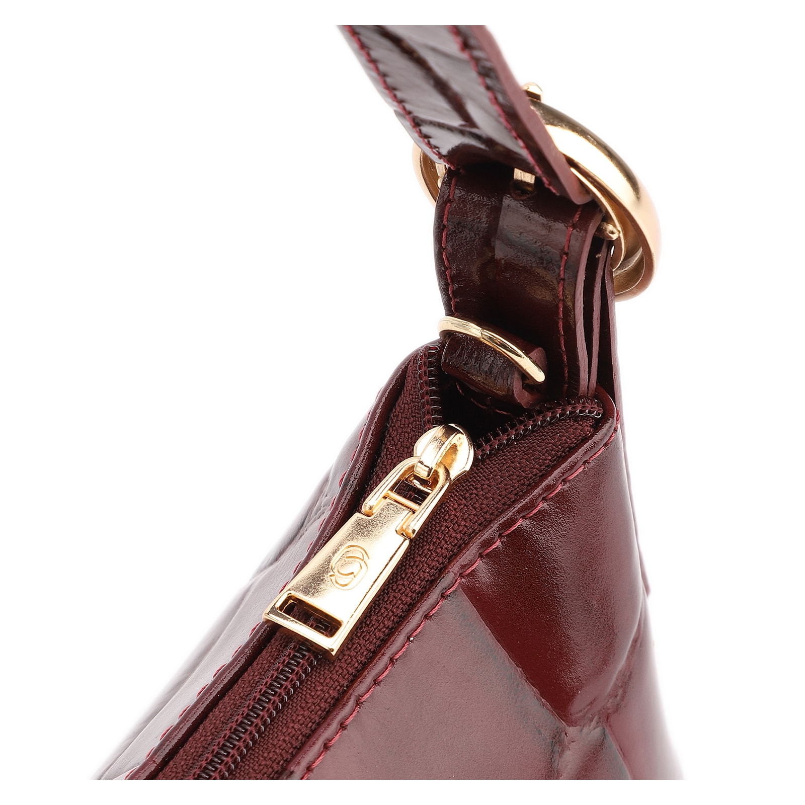 Bolsa De Ombro Couro Maxi Croco Vinho