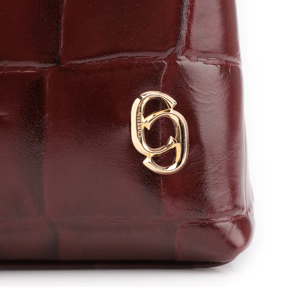  Bolsa De Ombro Couro Maxi Croco Vinho - imagem 7