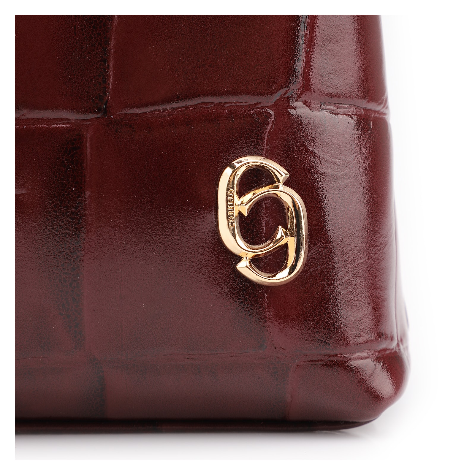 Bolsa De Ombro Couro Maxi Croco Vinho