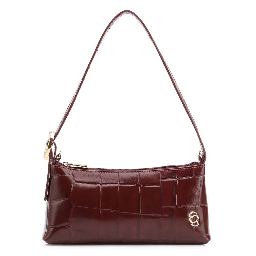  Bolsa De Ombro Couro Maxi Croco Vinho