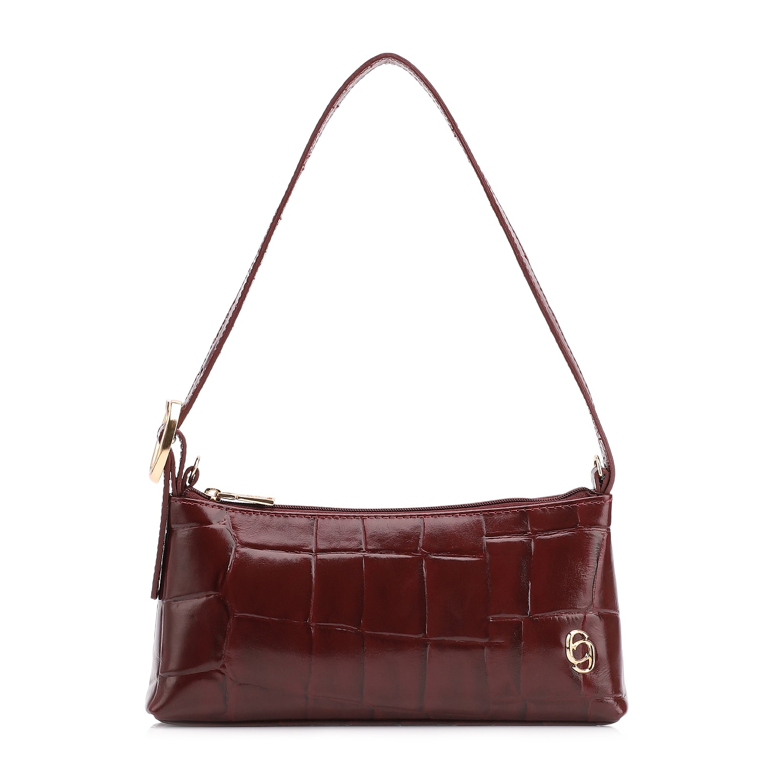 Bolsa De Ombro Couro Maxi Croco Vinho
